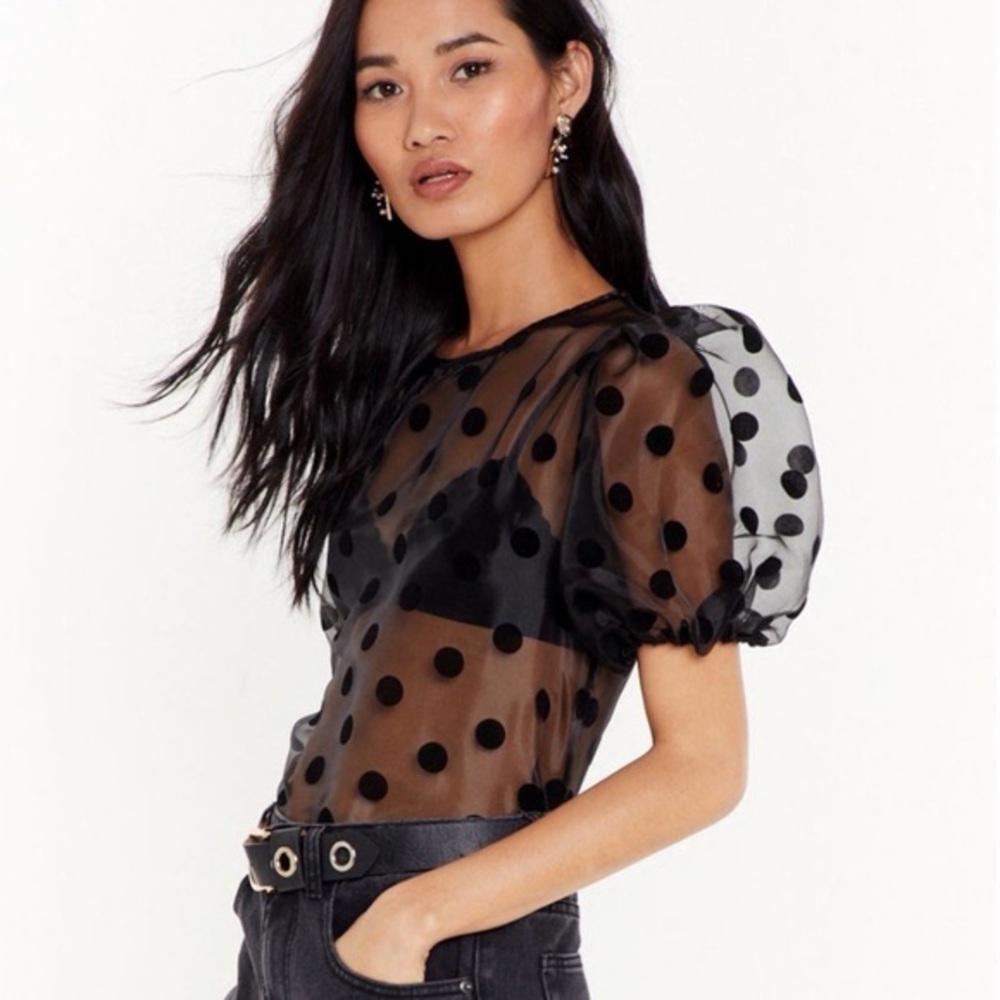 Zara Polka Dot Sheer Top S